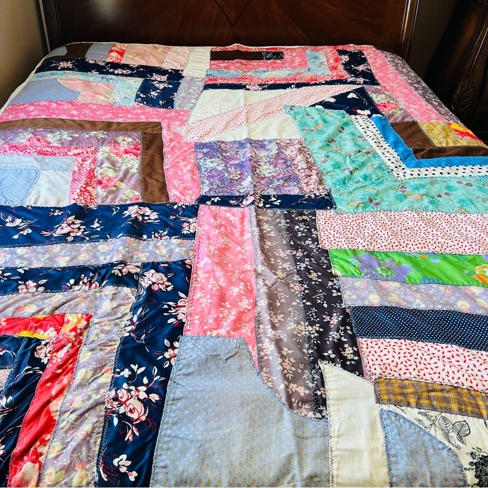 Handmade Double-Sided Quilt – 67” x 80” – Vintage Patchwork.